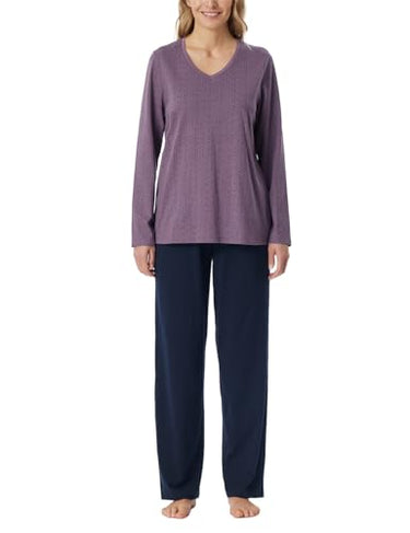 Schiesser Damen Schlafanzug Lang Baumwolle-Nightwear Pyjamaset, Malve_181986, 40 im Sale